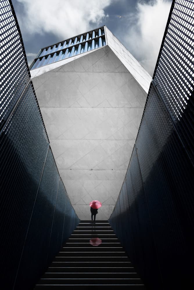 Red Umbrella Ascent by Jorge Pimenta — canvas wall art