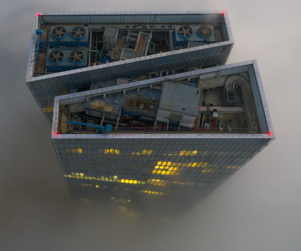 Foggy City Skyscrapers by Or Adar — canvas wall art
