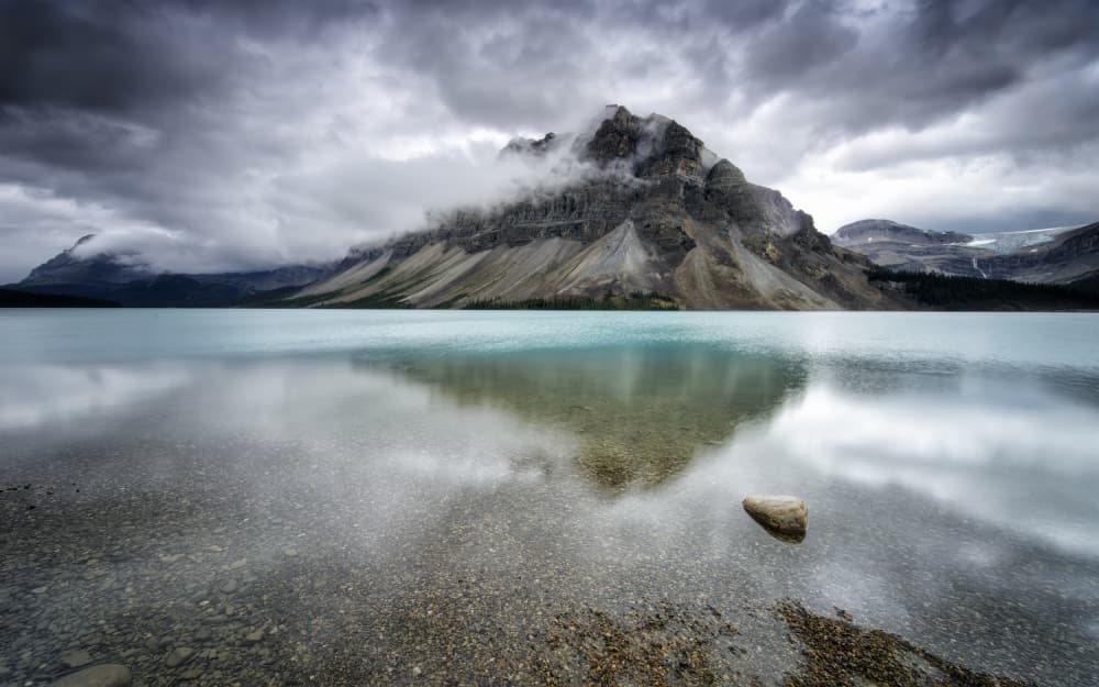 Misty Mountain Lake Reflection by Andrea Auf dem Brinke — canvas wall art