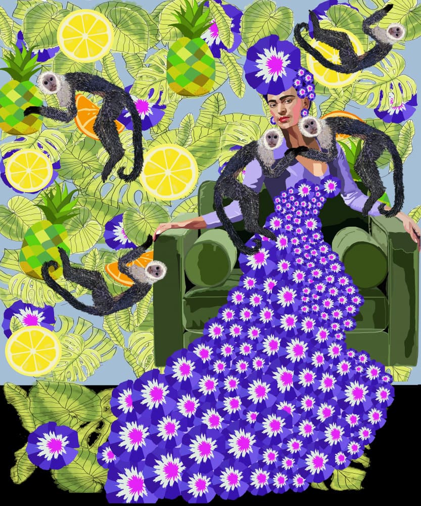 Tropical Woman with Monkeys by Lynnda Rakos — canvas wall art