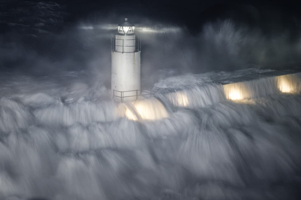 Lighthouse Storm Waves by Alessandro Traverso — canvas wall art