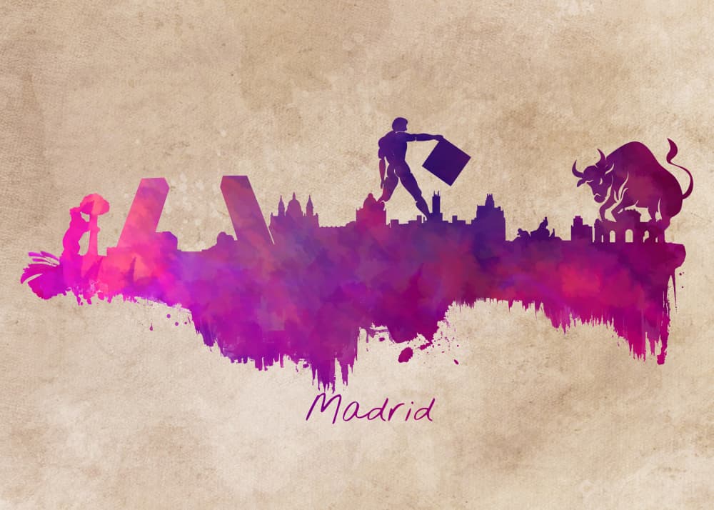 Madrid Bullfight Skyline by Justyna Jaszke — canvas wall art