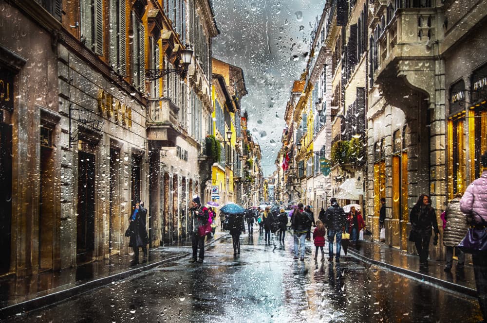 Rainy City Street by Nicodemo Quaglia — canvas wall art