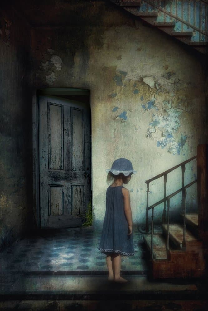 Girl In Blue Hallway by Charlaine Gerber — canvas wall art
