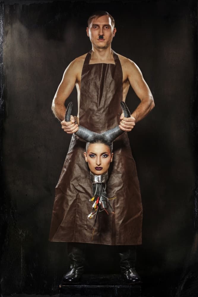 Dark Butcher Horned Head by Photographer — canvas wall art