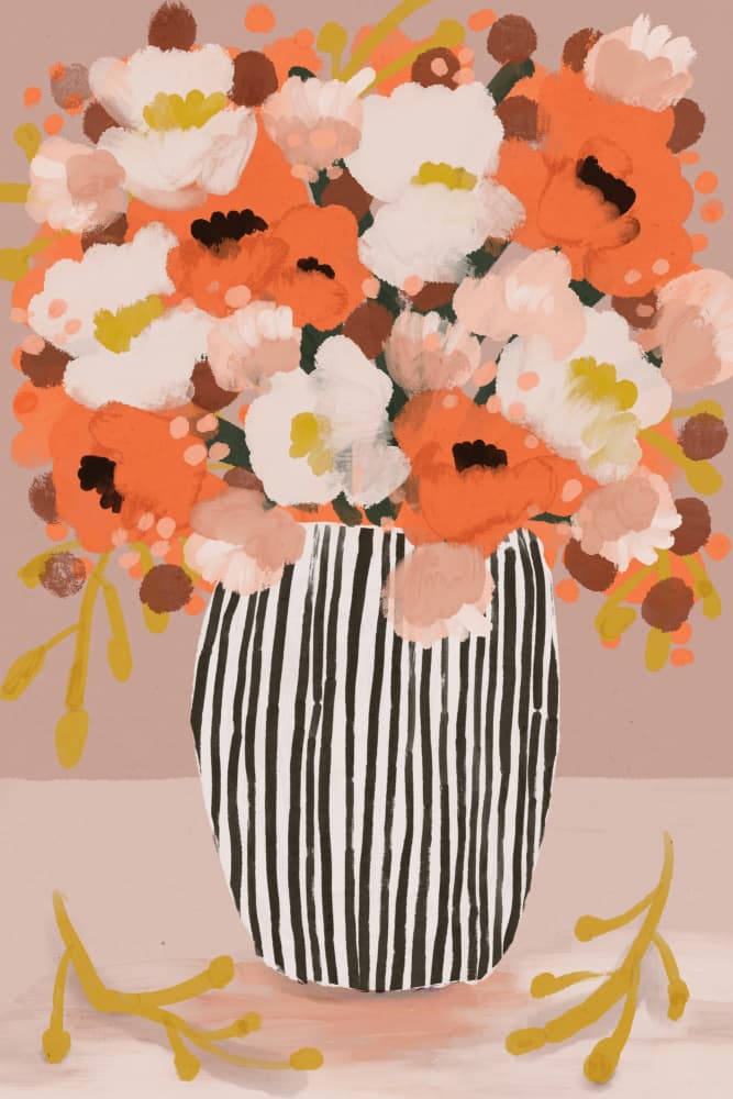Striped Vase Blooms by Treechild — canvas wall art