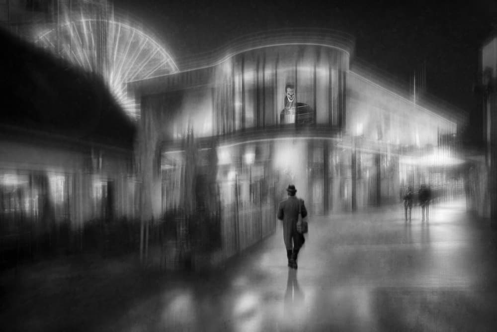 Rainy City Night Stroll by Roswitha Schleicher-Schwarz — canvas wall art