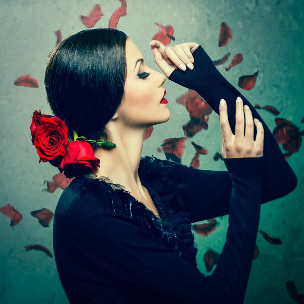 Elegant Woman Red Roses by Ivan Tonov — canvas wall art