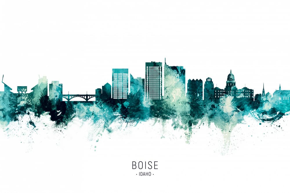 Boise Teal Skyline by Michael Tompsett — canvas wall art