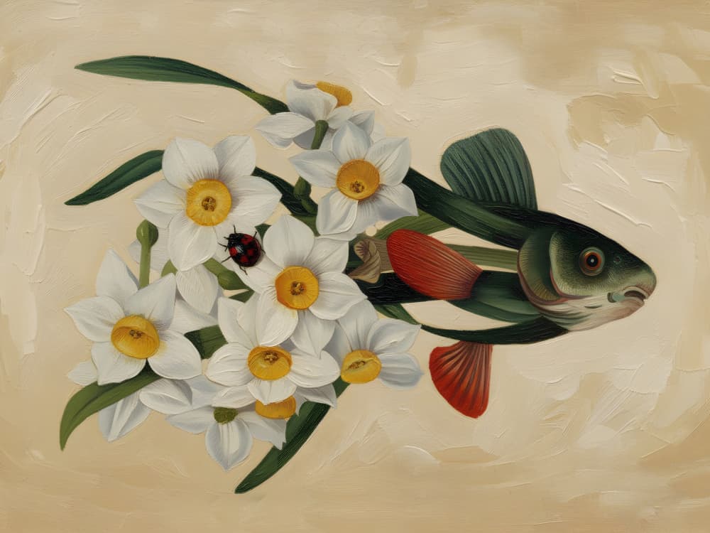 Whimsical Daffodil Fish by HUGO — canvas wall art