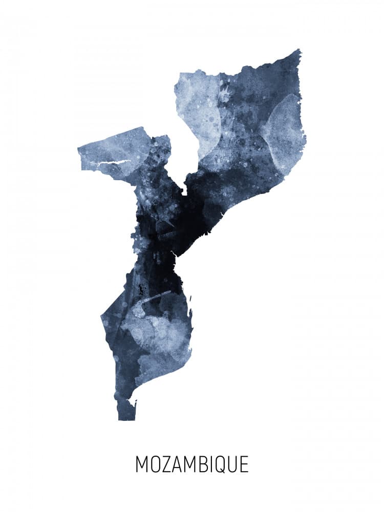 Mozambique Watercolor Map by Michael Tompsett — canvas wall art