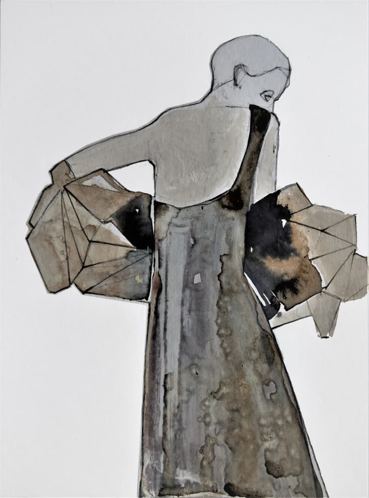 Contemplative Woman in Gray by Doris Schmitz — canvas wall art