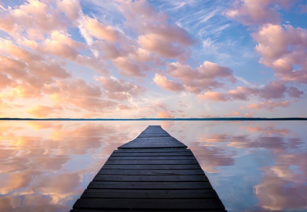 Serene Lake Pier Sunset by Christian Lindsten — canvas wall art