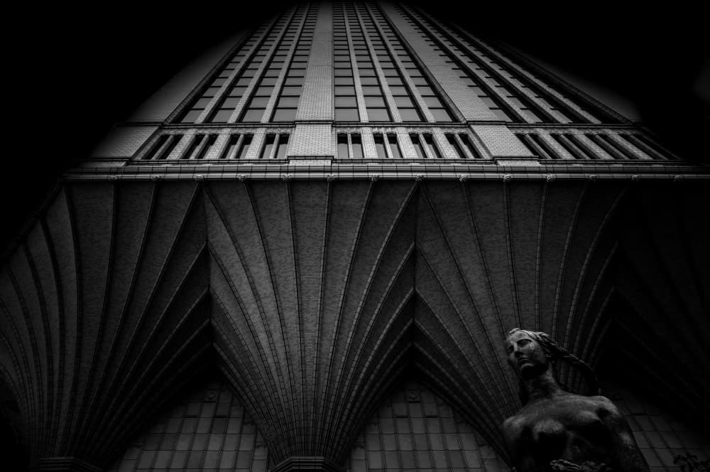 Skyscraper And Sculpture by YUTAKA KURAHASHI — canvas wall art