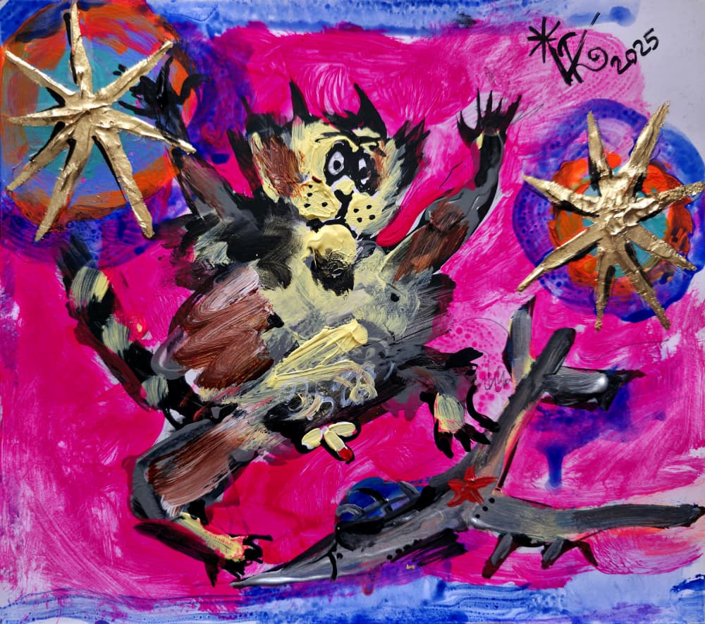 Wild Cat Golden Stars by Kanat Ibragimov — canvas wall art