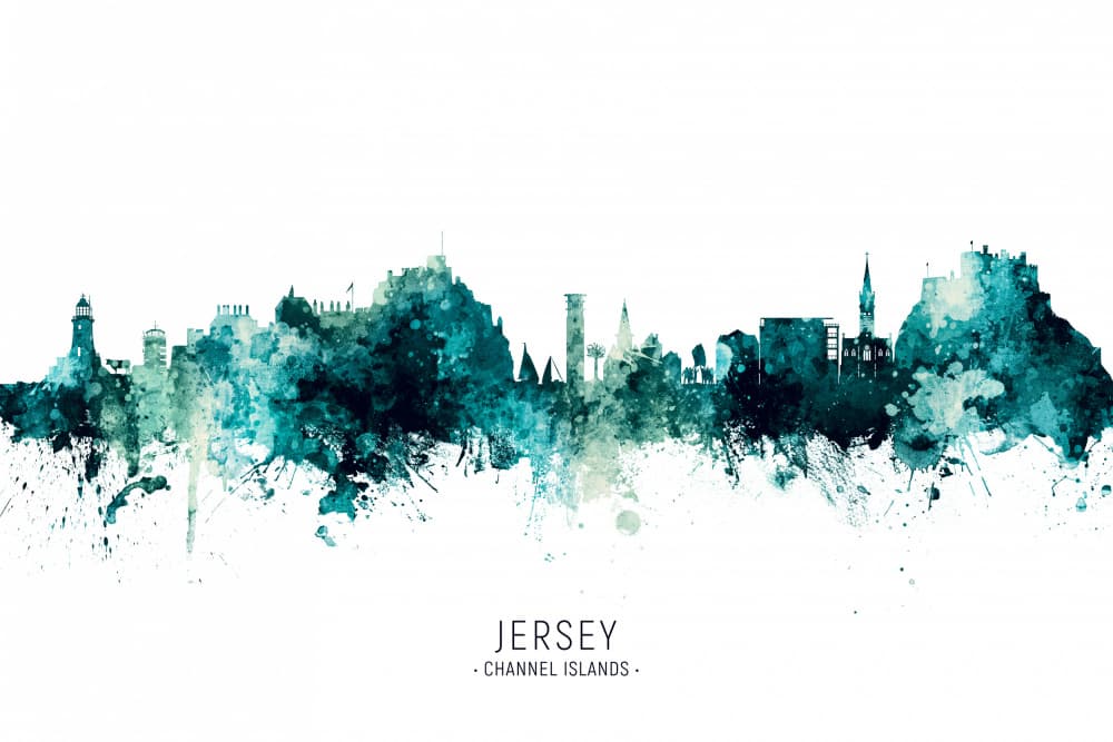 Jersey Watercolor Skyline by Michael Tompsett — canvas wall art