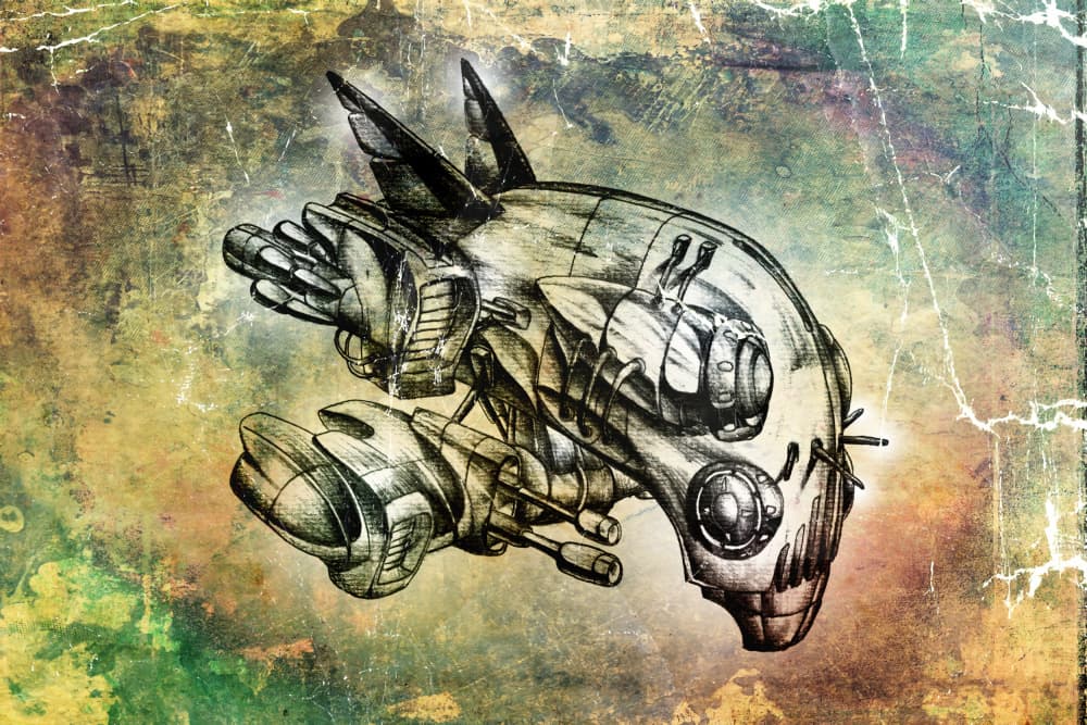 Gritty Sci-Fi Mech Head by Rafal Kulik — canvas wall art