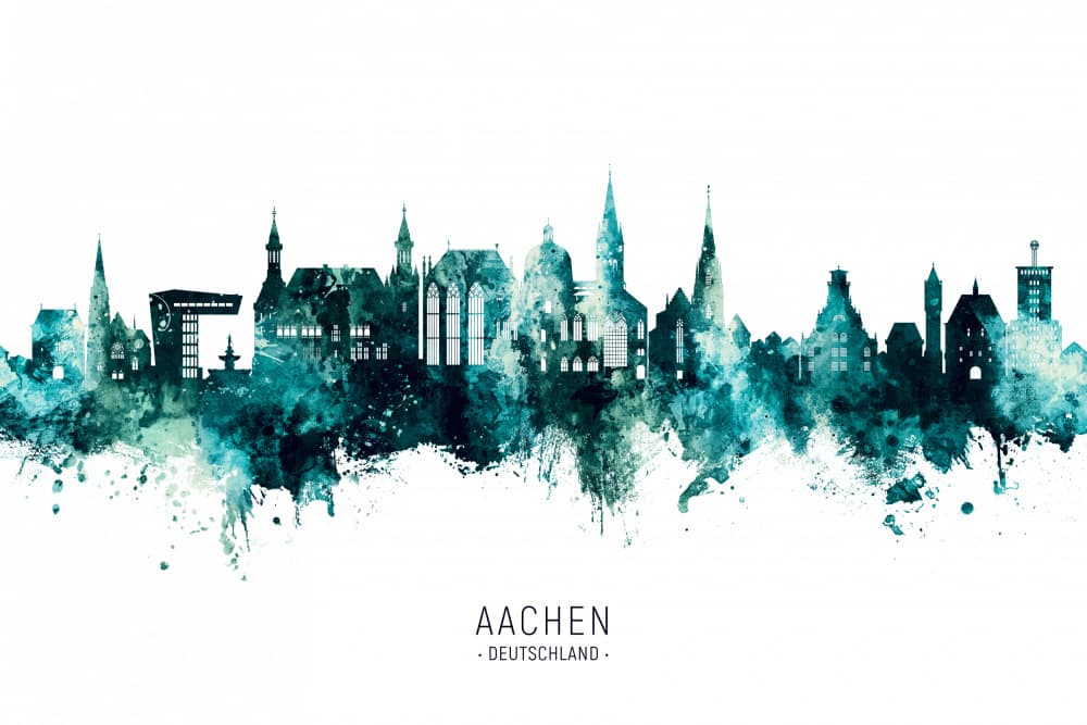 Aachen Watercolor Skyline by Michael Tompsett — canvas wall art