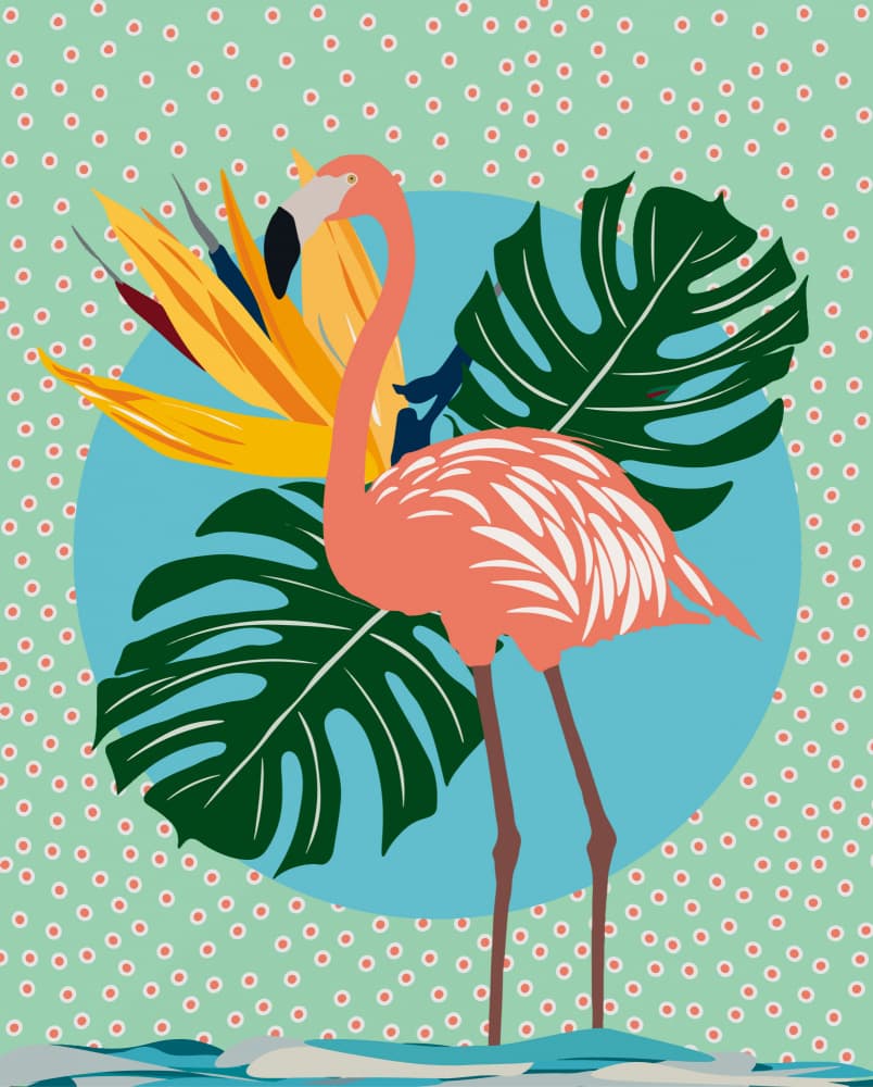 Pink Flamingo Tropical Scene by Elizabeth C — canvas wall art