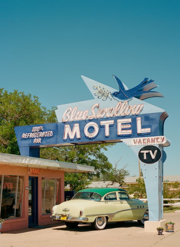 Blue Swallow Vintage Car by Bethany Young — canvas wall art