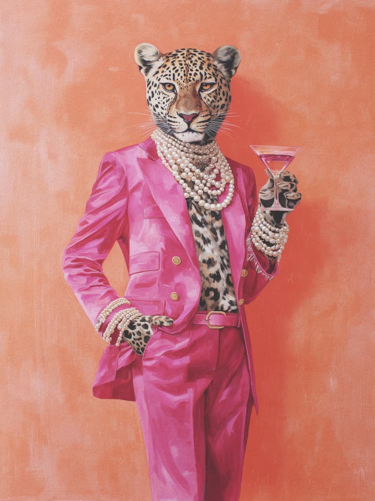 Leopard Pink Suit Martini by Andreas Magnusson — canvas wall art