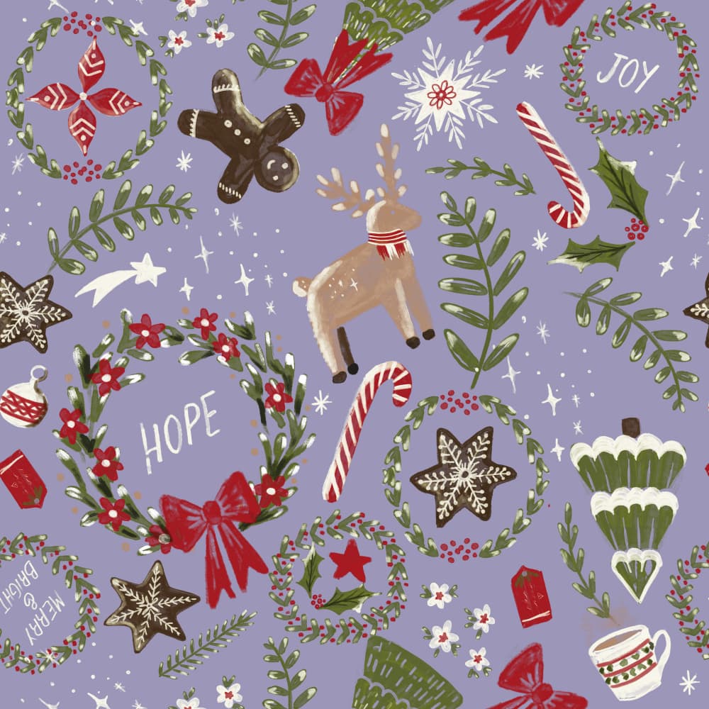 Magical Christmas Lavender Pattern by Anis Illustration — canvas wall art