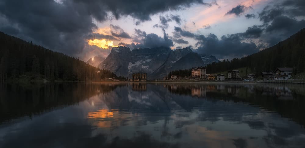 Alpine Lake Sunset Reflection by David Martin Castan — canvas wall art