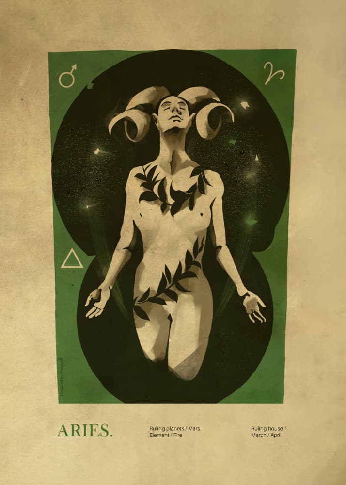 Mystic Aries Ram by Dion Gem — canvas wall art