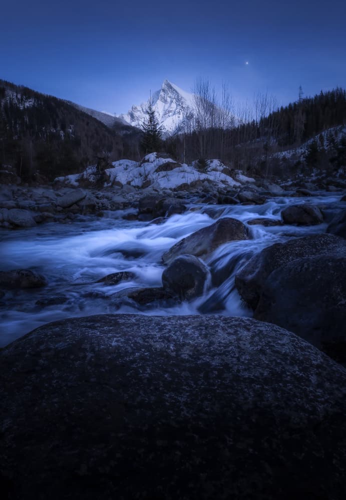 Moonlit Mountain River by Ivo Mateju — canvas wall art