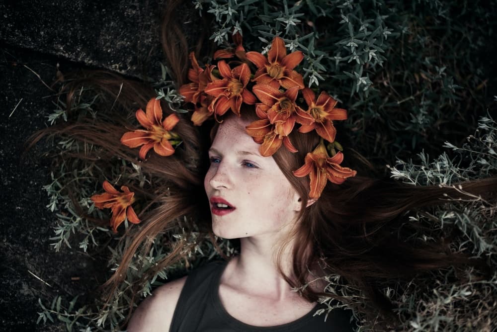 Redhead Floral Crown by Barbora Biňovcová — canvas wall art
