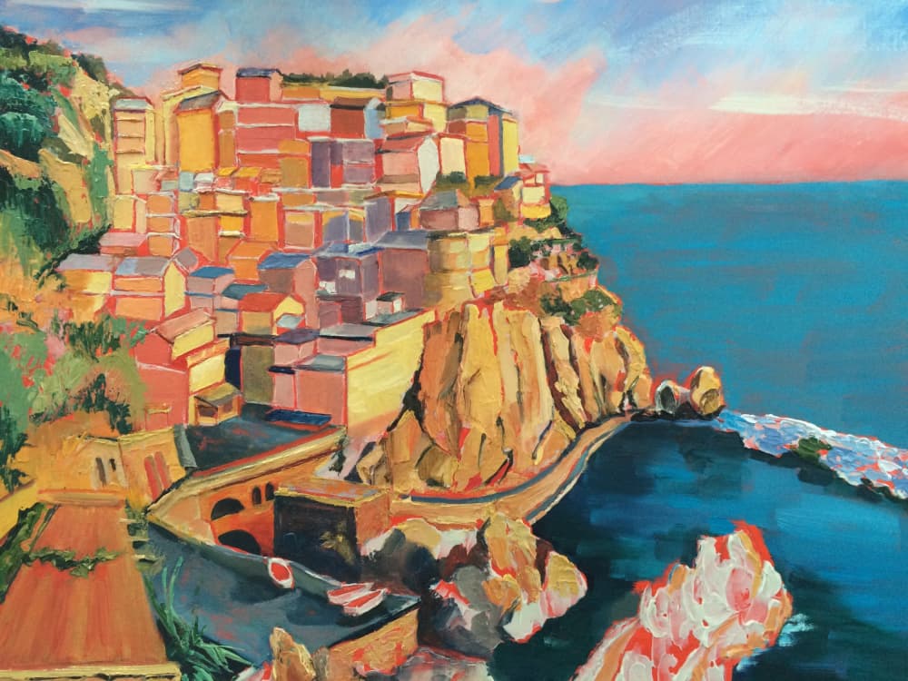 Vibrant Cliffside Village by Maxine Shore — canvas wall art