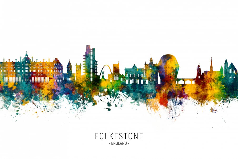 Colorful Folkestone Skyline by Michael Tompsett — canvas wall art