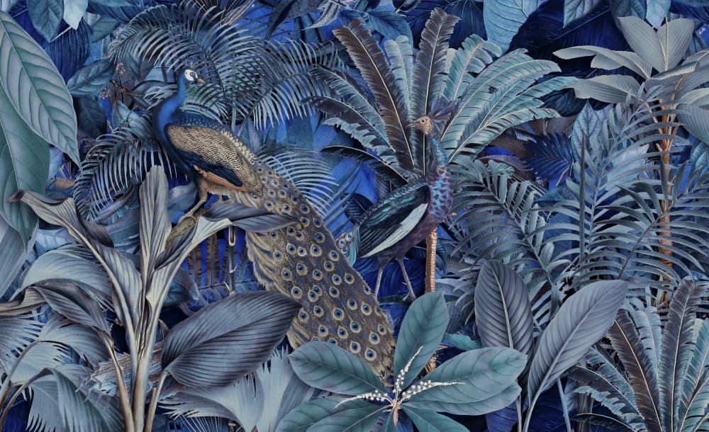 Lush Jungle Peacocks by Andrea Haase — canvas wall art