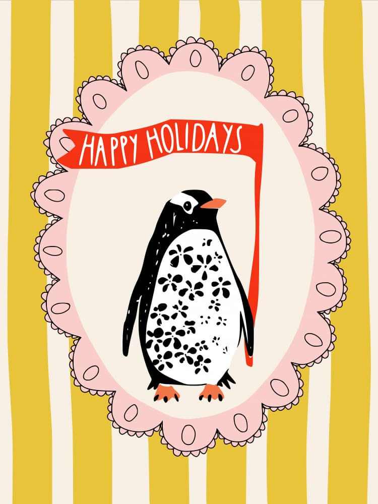 Happy Holiday Penguin by Annick — canvas wall art