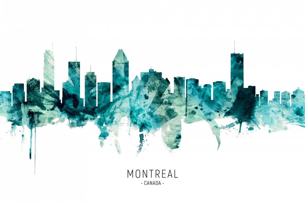 Montreal Watercolor Skyline by Michael Tompsett — canvas wall art