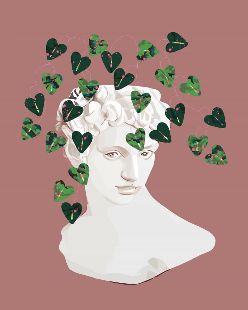 Ancient Bust Green Hearts by Uma Gokhale — canvas wall art