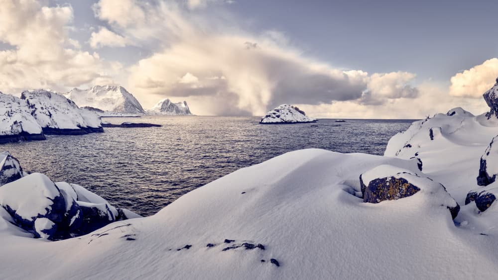 Snowy Mountain Coastline by Ricardo Gayan — canvas wall art