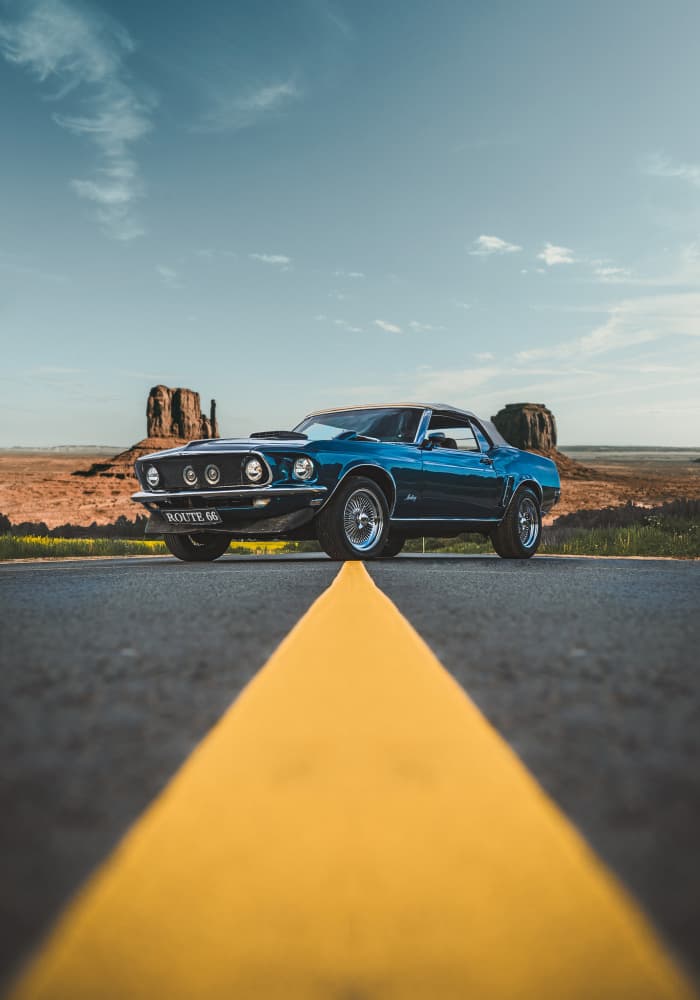 Classic Car Desert Road by Fadil Roze — canvas wall art