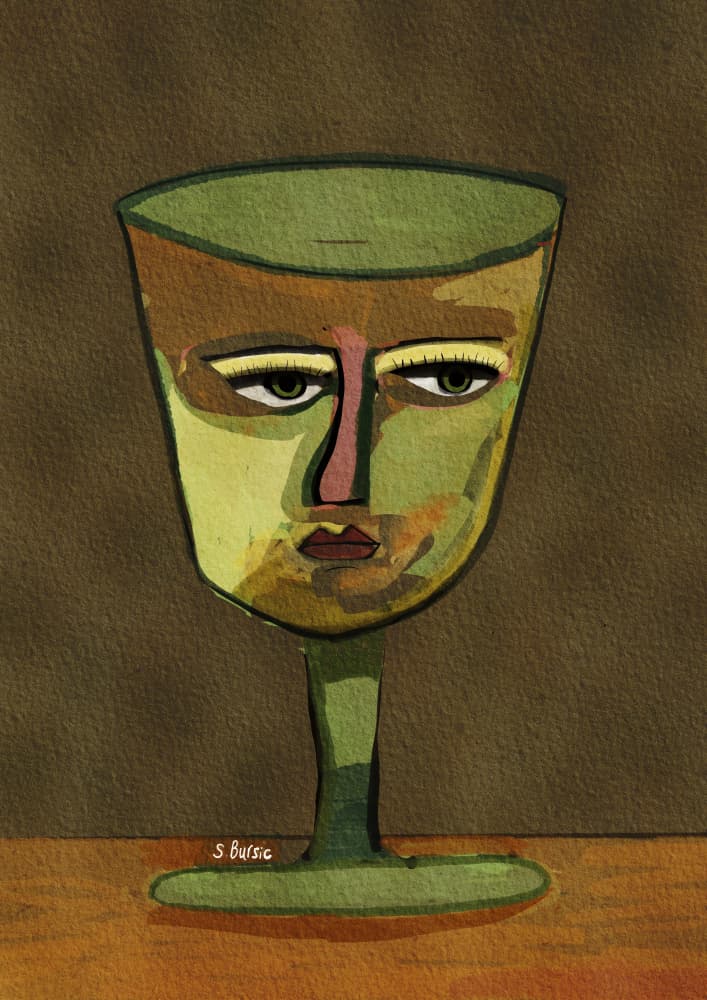 Wine Glass LADY brown by Sharyn Bursic — canvas wall art