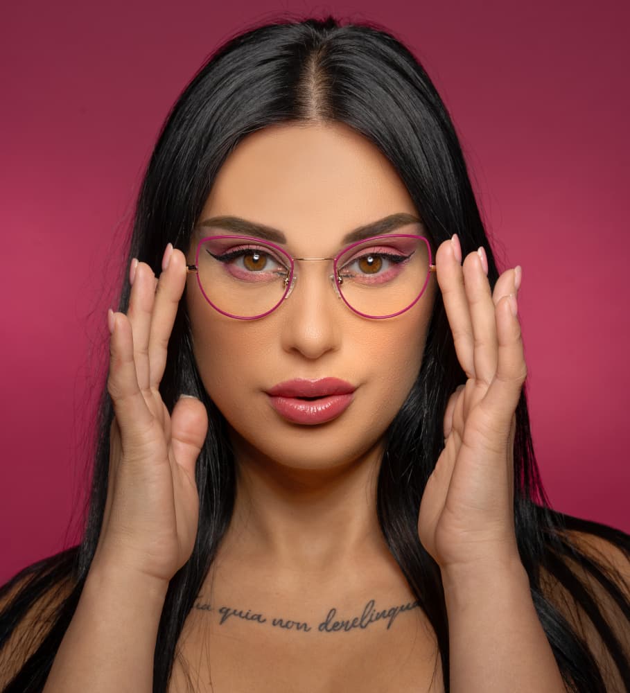 Confident Woman Pink Glasses by Ifat rozenberg sherez — canvas wall art