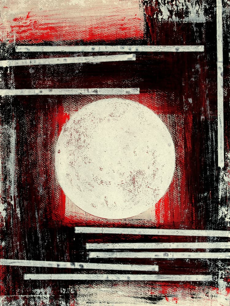 Red Black Abstract Moon by Petr Strnad — canvas wall art