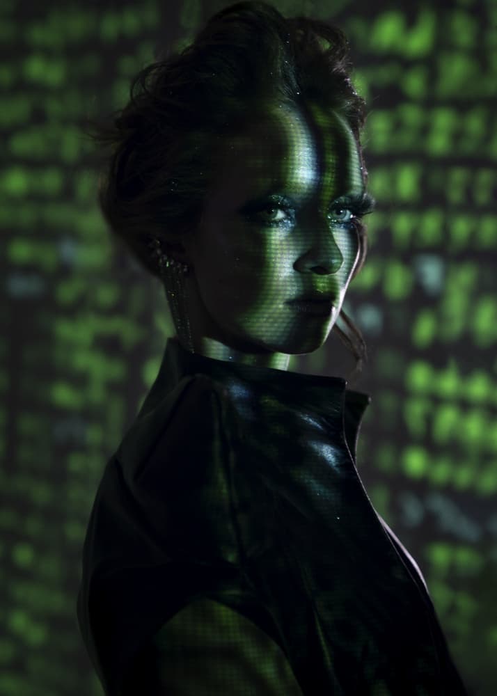Cyber Woman Code Glow by Marina Anghileri — canvas wall art