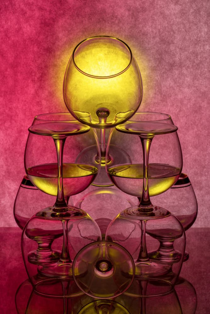Golden Wine Glass Pyramid by Brig Barkow — canvas wall art