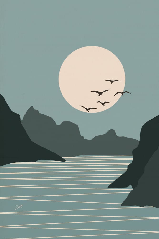 Minimalist Mountain Lake Sun by zarish chaudhry — canvas wall art