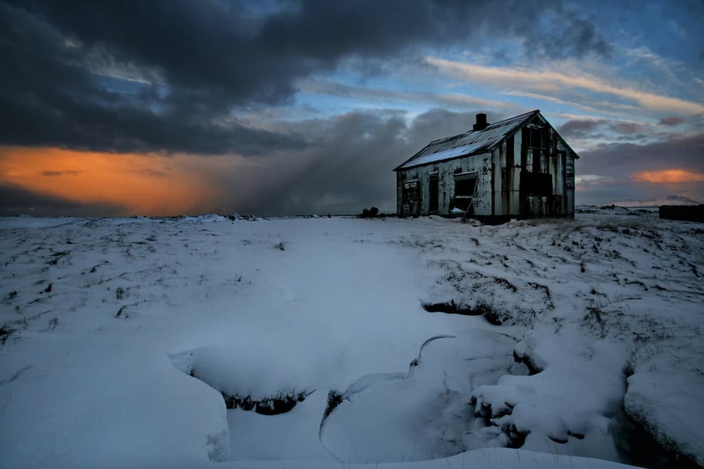 Winter Cabin Sunset by Þorsteinn H. Ingibergsson — canvas wall art