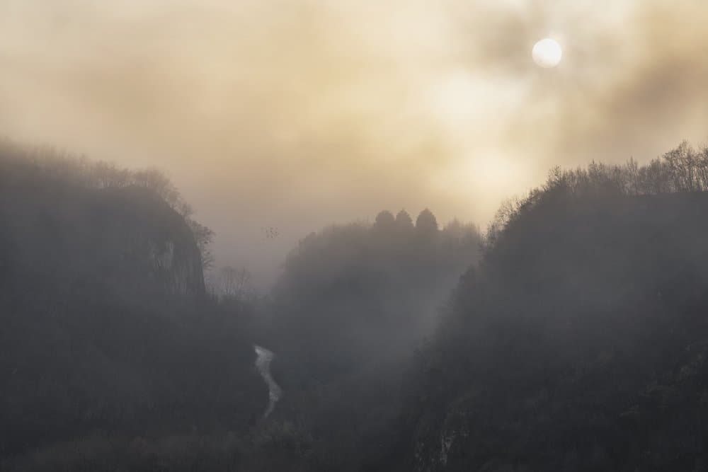 Misty Mountain Sunrise by Marina Anghileri — canvas wall art