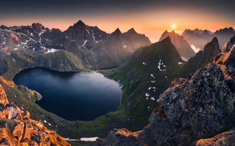 Dramatic Mountain Lake Sunset by Karol Nienartowicz — canvas wall art