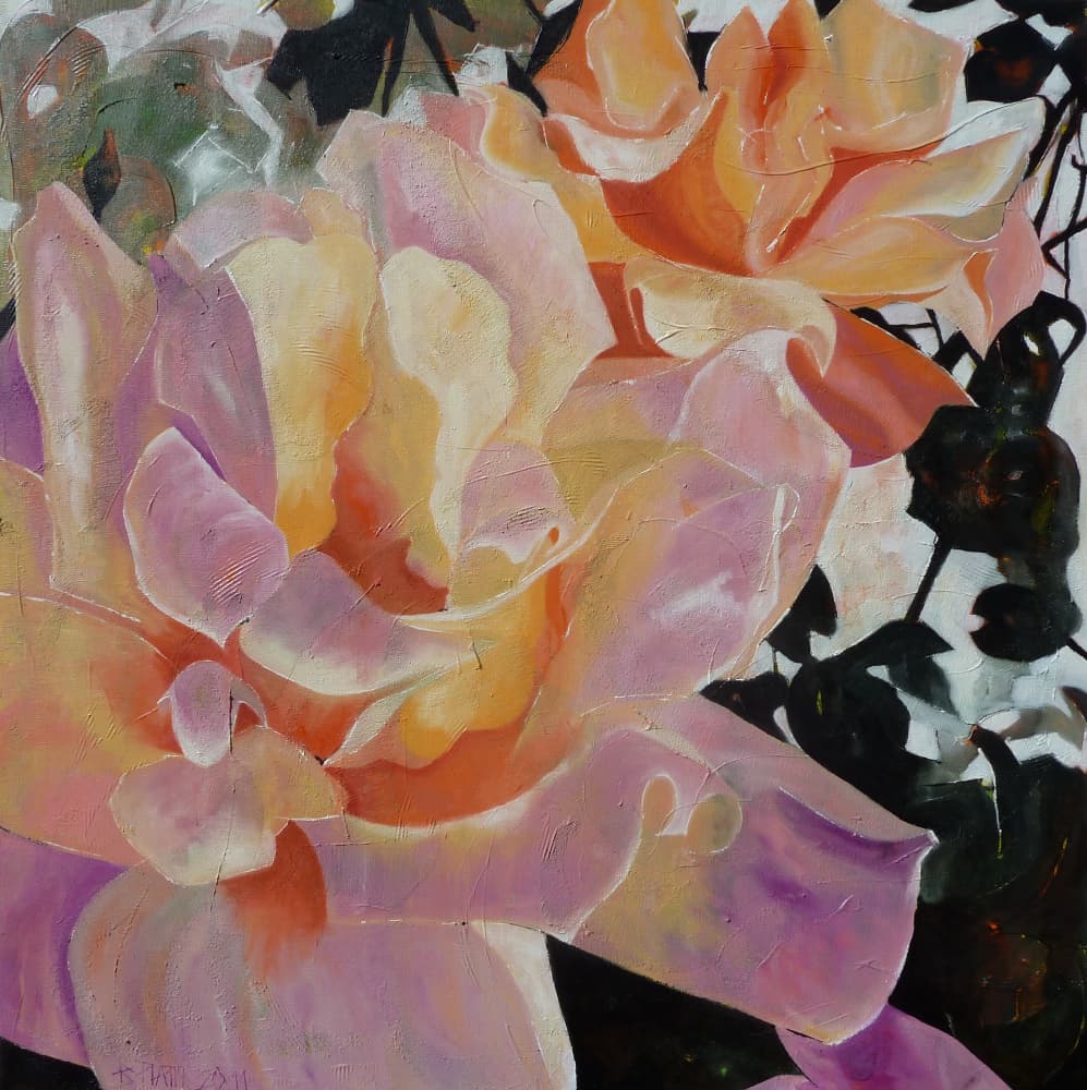Pink and Orange Roses by Barbara Piatti — canvas wall art