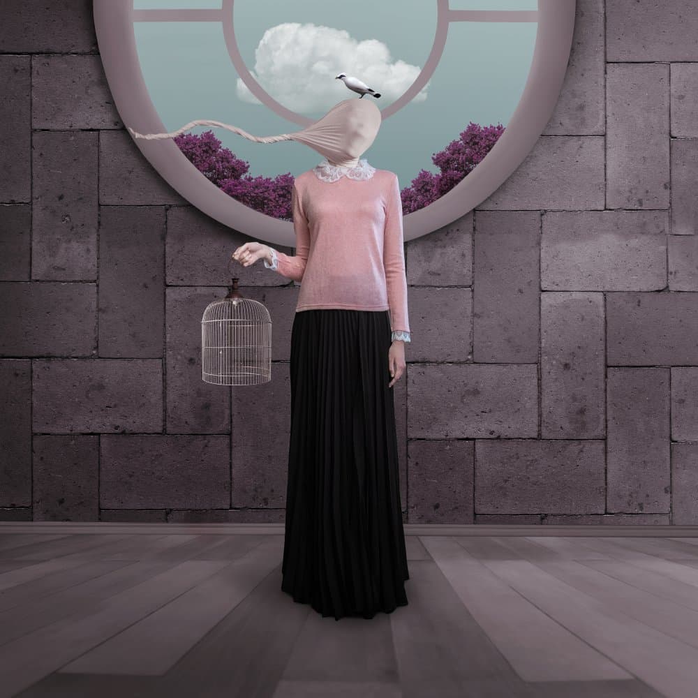 Mysterious Woman Birdcage by hardibudi — canvas wall art
