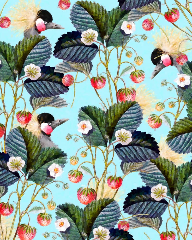 Blue Sky Strawberry Cranes by Uma Gokhale — canvas wall art